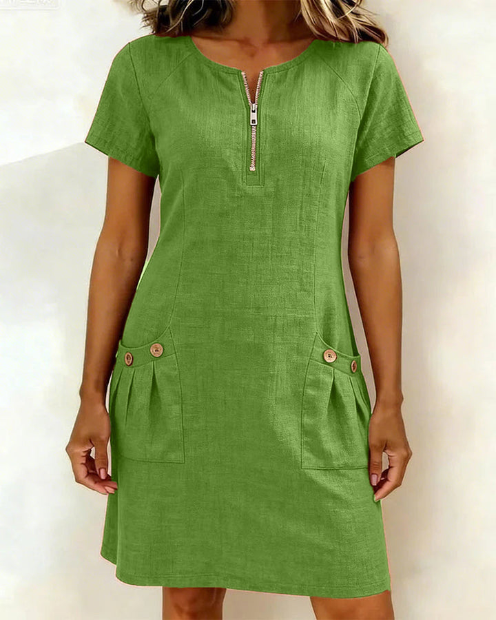 Lina Baumwoll-Leinen-Kleid für Damen – seitliche Ansicht