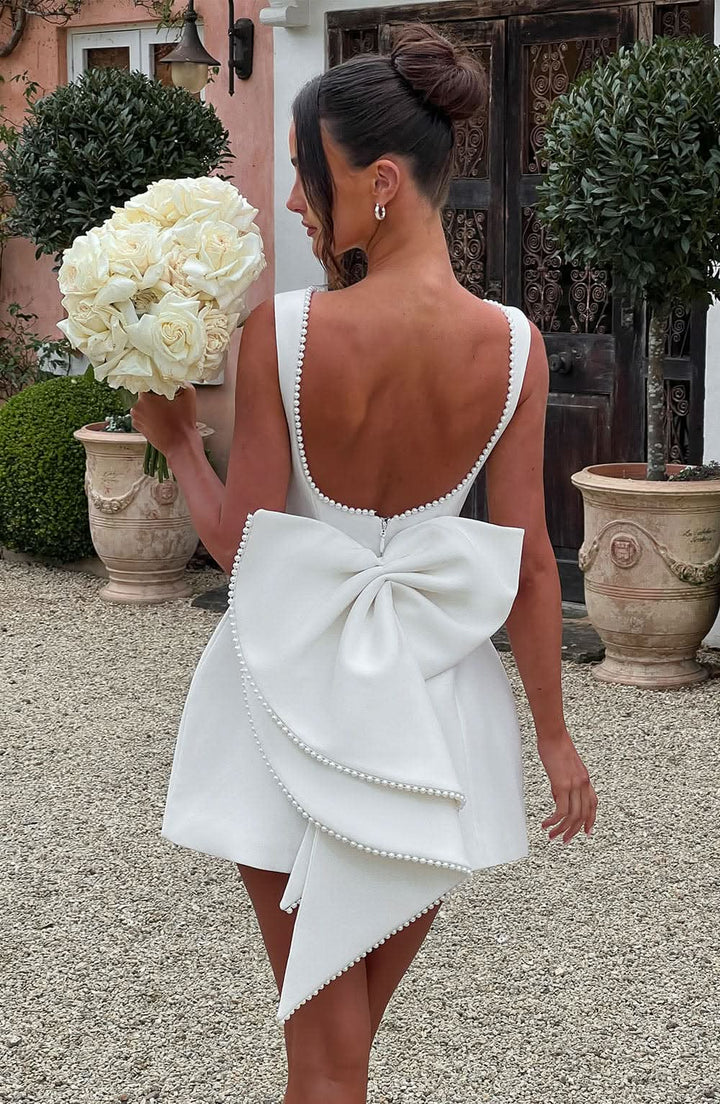 Damen Hochzeitsgast Ärmelloses Mini-Kleid mit Perlenbesatz