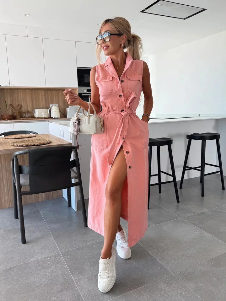 Seraina — Ärmelloses Denim-Maxikleid
