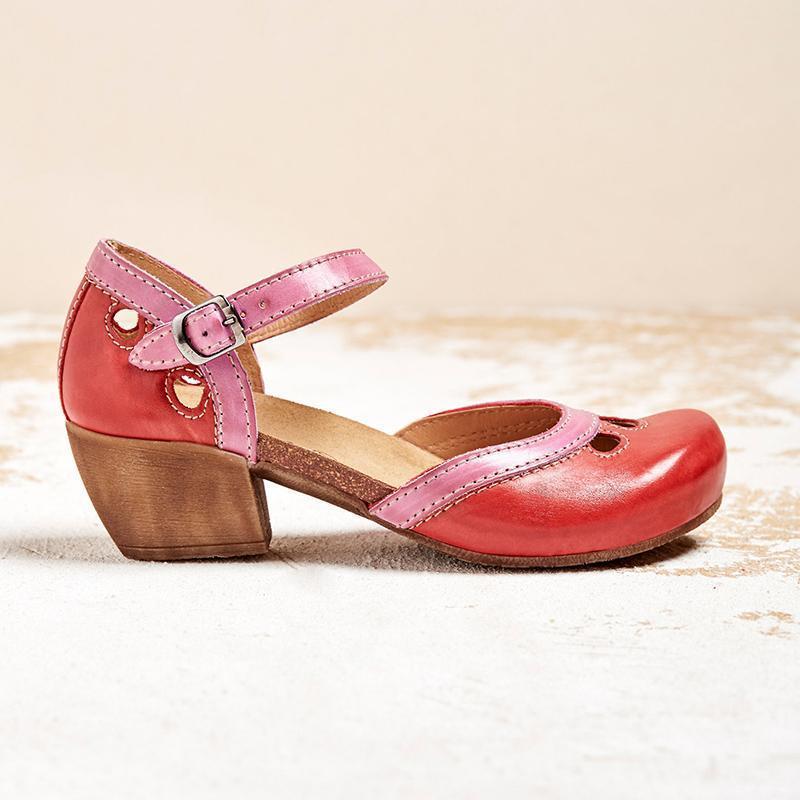 Damen Pumps mit Blockabsatz und Knöchelriemen im Retro Chic