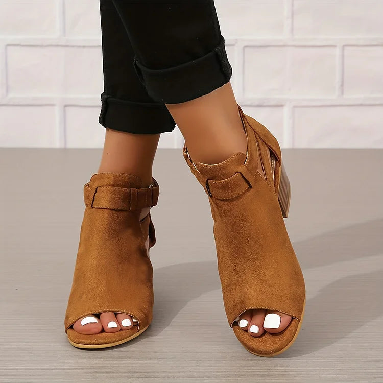 Damen Sandalen - Absatzsandale mit Offener Zehe und Schnalle