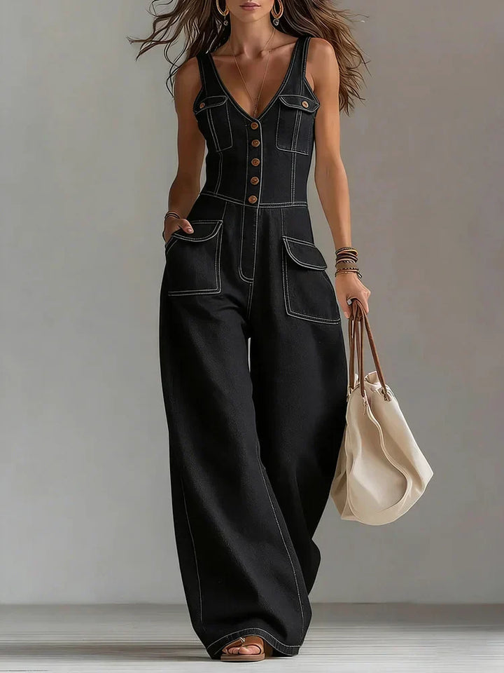 Sofia Lockerer Denim-Jumpsuit von Maria Zürich — Rückansicht