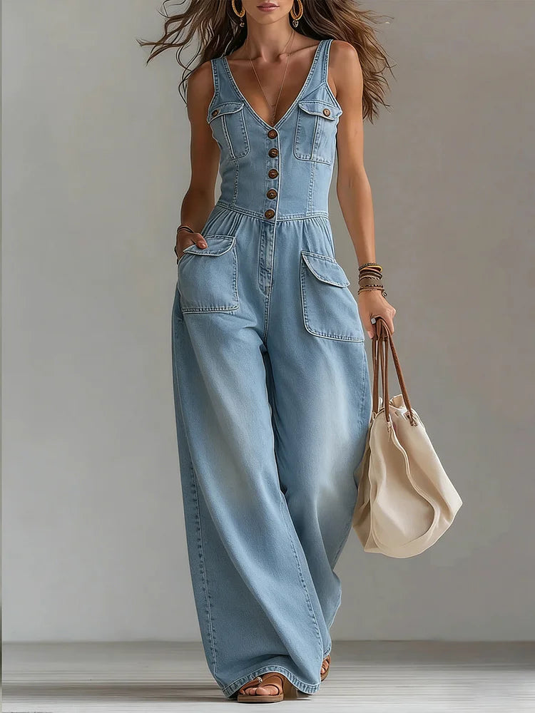 Sofia Lockerer Denim-Jumpsuit von Maria Zürich — Seitenansicht