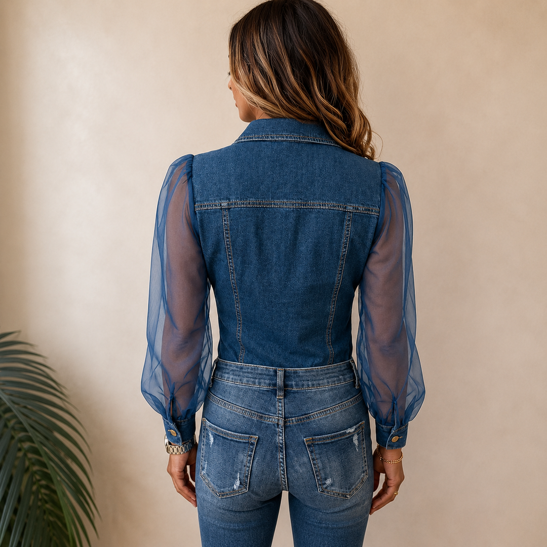 Amelie - Stilvolle Denim-Look Bluse