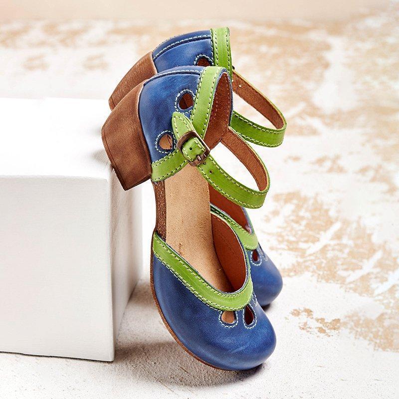 Damen Pumps mit Blockabsatz und Knöchelriemen im Retro Chic