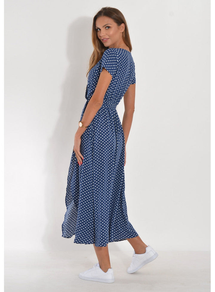 Elena - Damen Midikleid mit Kurzarm und V-Ausschnitt