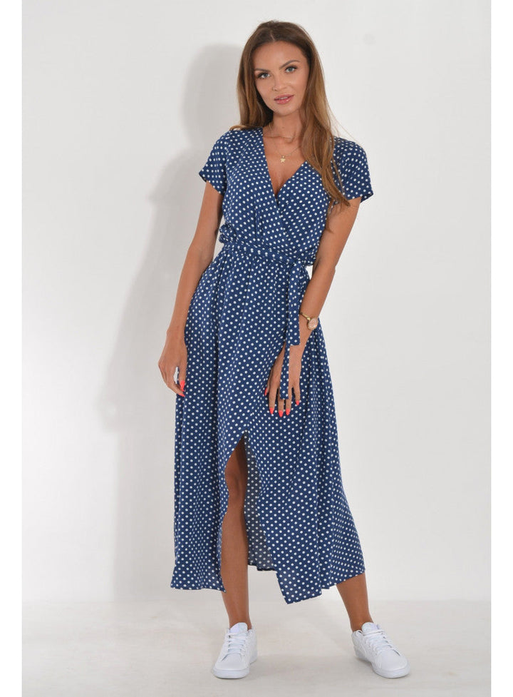 Elena - Damen Midikleid mit Kurzarm und V-Ausschnitt