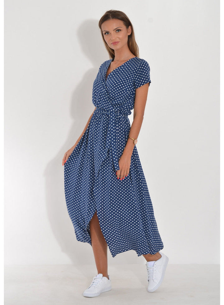 Elena - Damen Midikleid mit Kurzarm und V-Ausschnitt