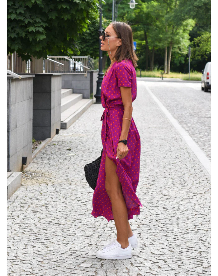 Elena - Damen Midikleid mit Kurzarm und V-Ausschnitt