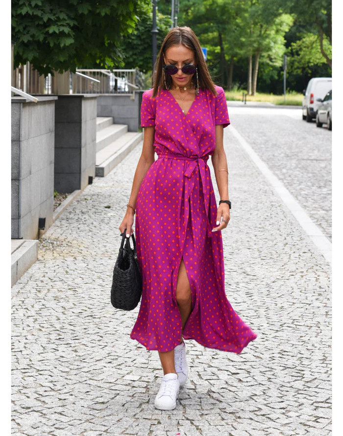 Elena - Damen Midikleid mit Kurzarm und V-Ausschnitt