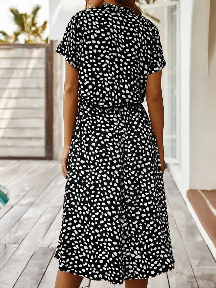 Elizabeth - Damen Midi-Hemdkleid mit Tierdruck und kurzen Ärmeln