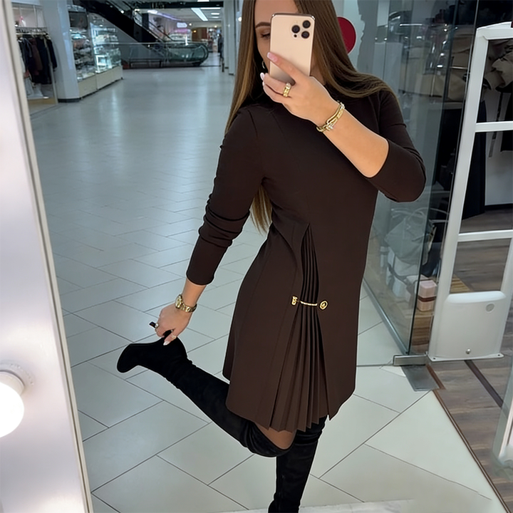 Mina - Damen Langarmkleid mit gefältelten Details