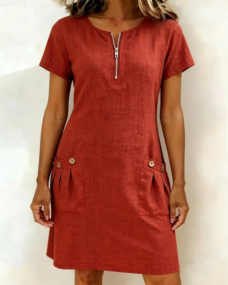 Lina Baumwoll-Leinen-Kleid für Damen – Rückenansicht