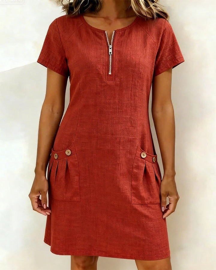 Lina Baumwoll-Leinen-Kleid für Damen – Rückenansicht