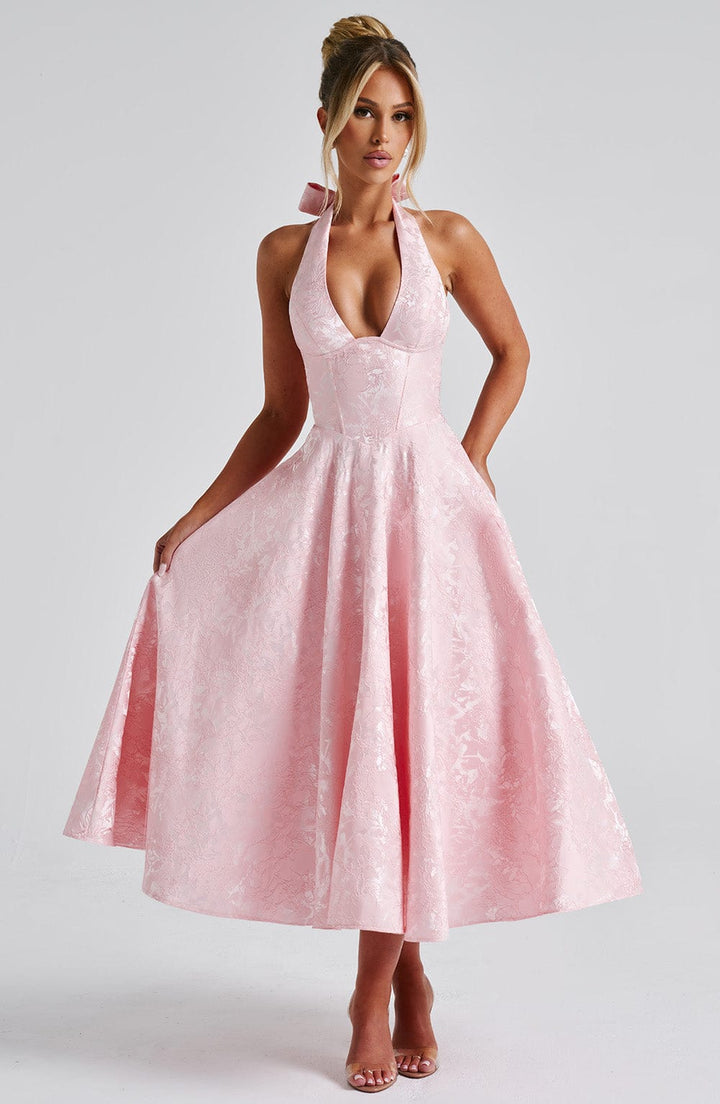 Damen Hochzeitsgast Kleid Halter Midi Kleid