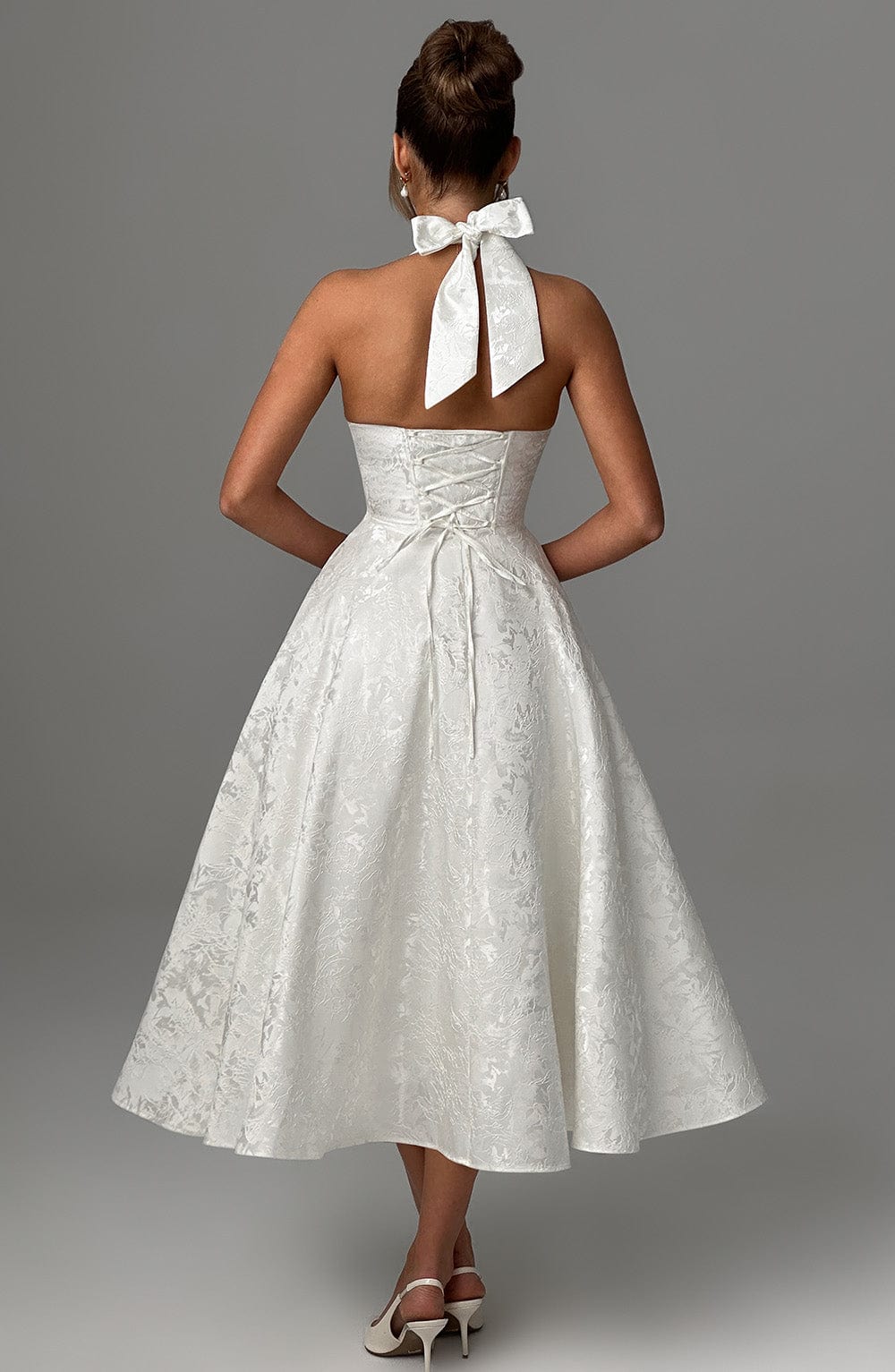 Damen Hochzeitsgast Kleid Halter Midi Kleid