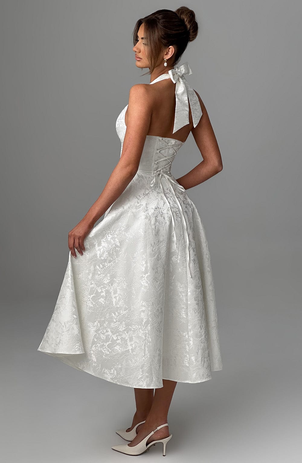 Damen Hochzeitsgast Kleid Halter Midi Kleid