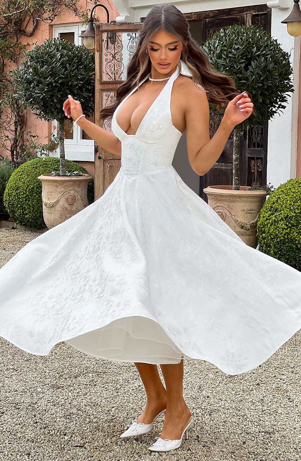 Damen Hochzeitsgast Halter Midi Kleid