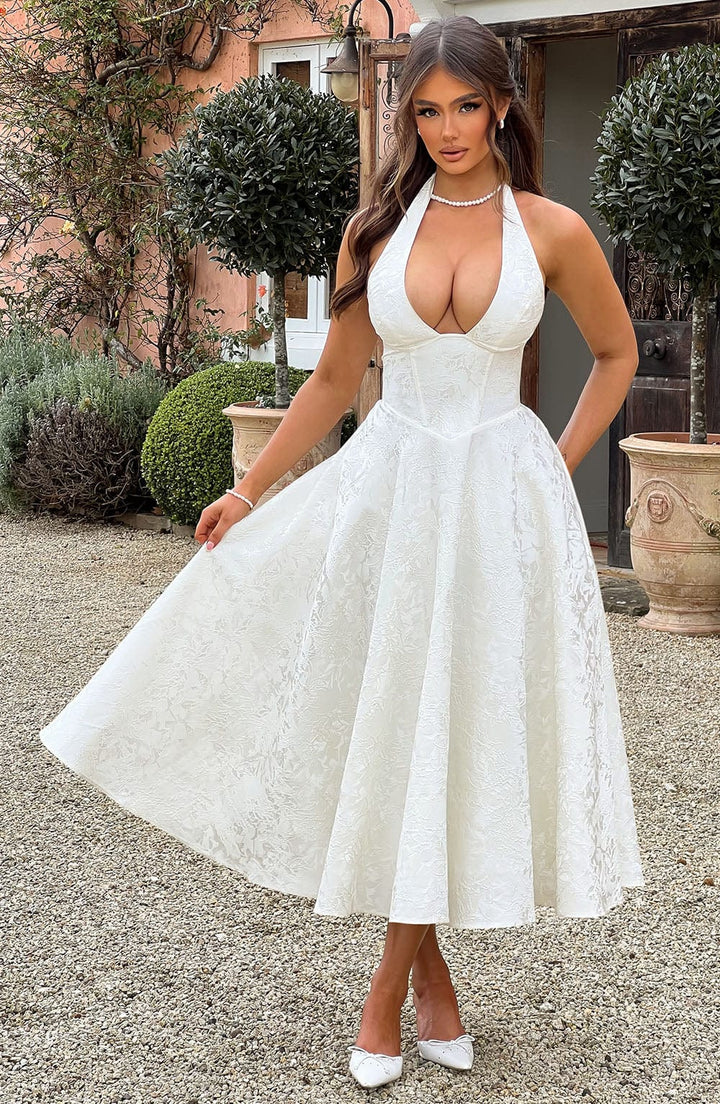 Damen Hochzeitsgast Halter Midi Kleid