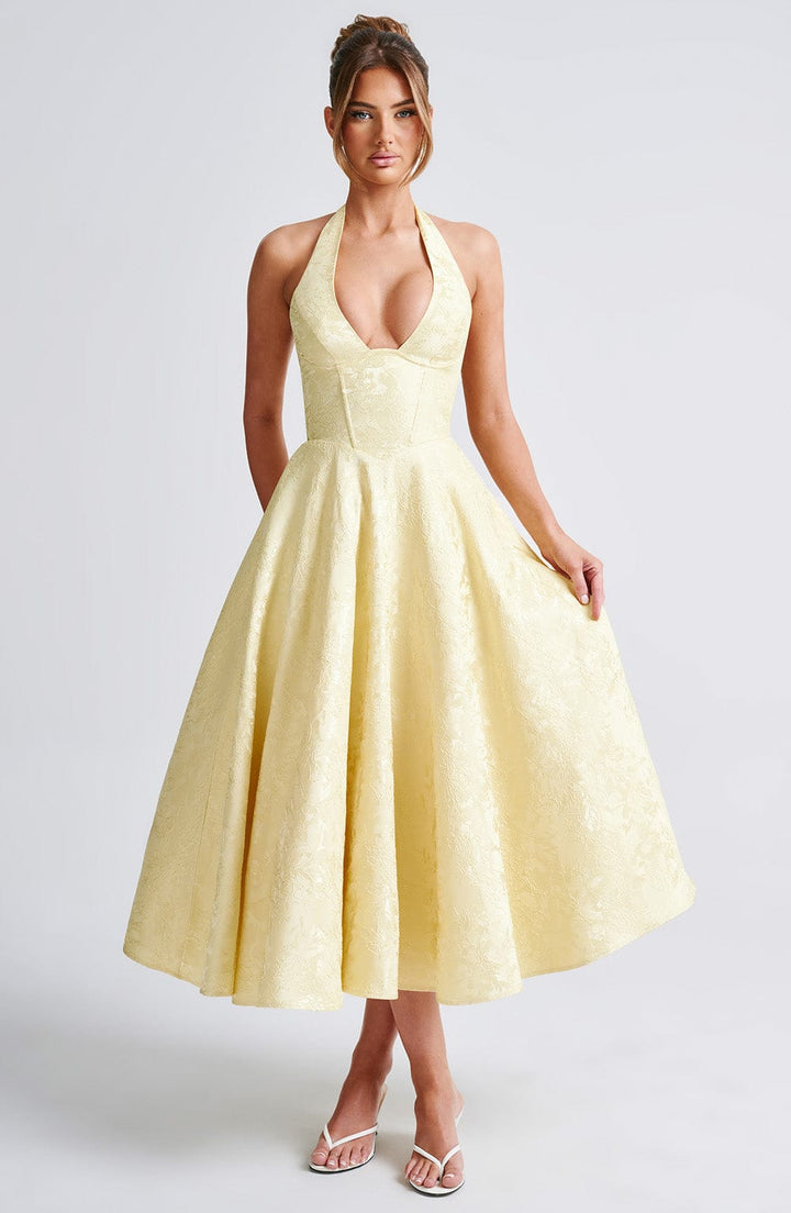 Damen Hochzeitsgast Kleid Halter Midi Kleid