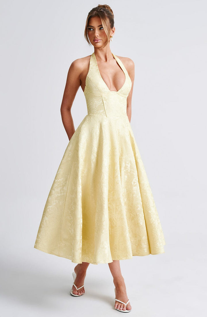 Damen Hochzeitsgast Kleid Halter Midi Kleid