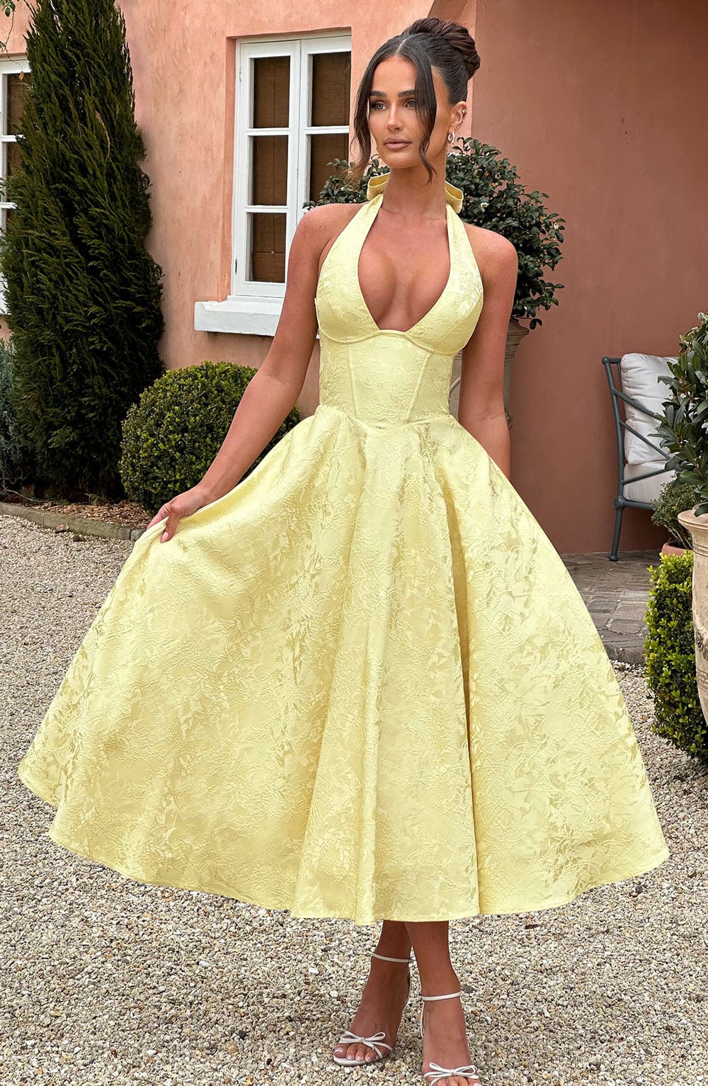 Damen Hochzeitsgast Kleid Halter Midi Kleid