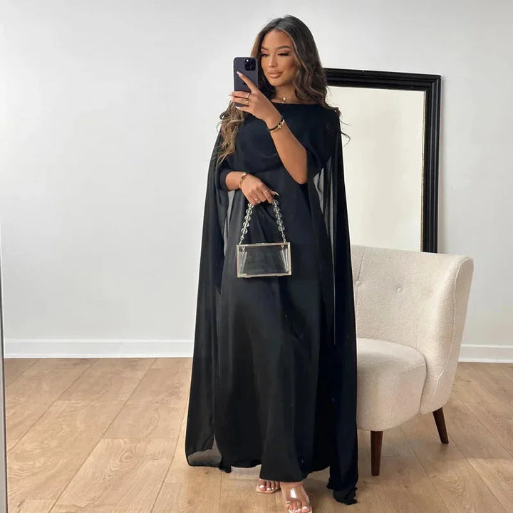 Maxikleid mit Cape für Hochzeitsgäste