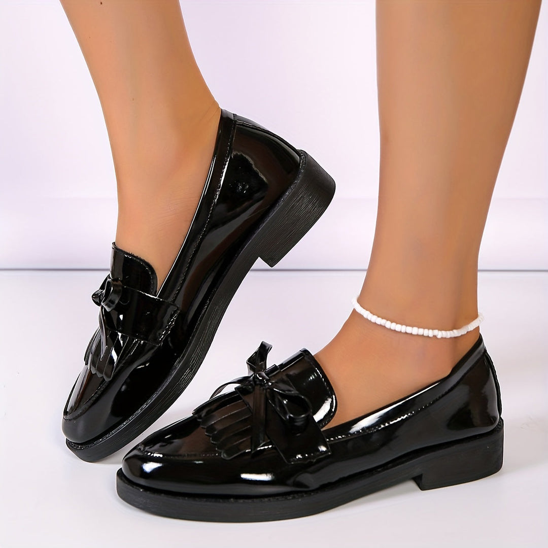 Damen Slipper mit Fransen und Schleifendetail