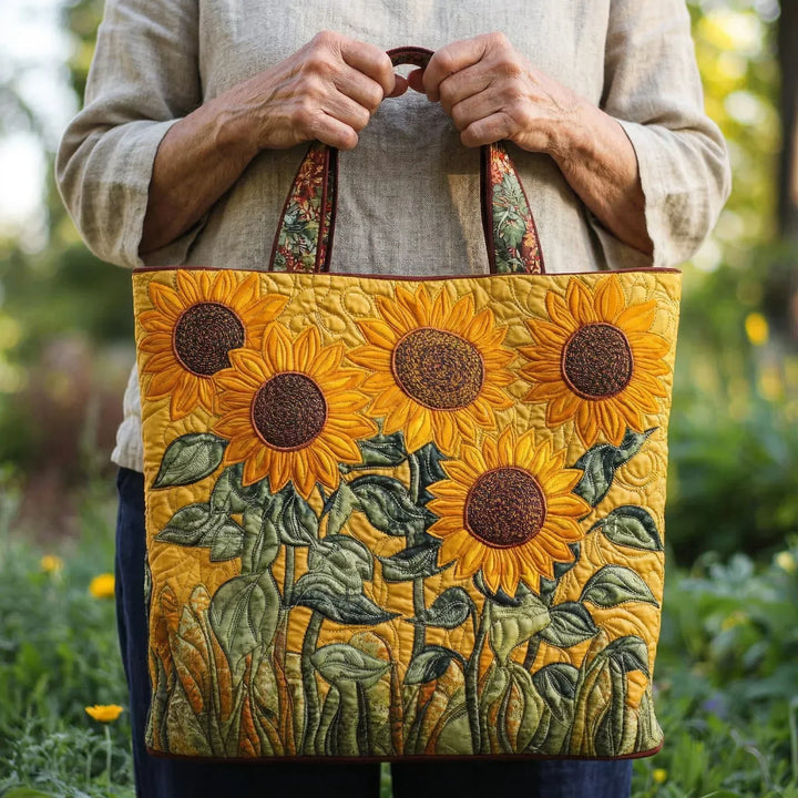 Gesteppte Tote Bag mit Motiv Sonnenblumen von Maria Zürich