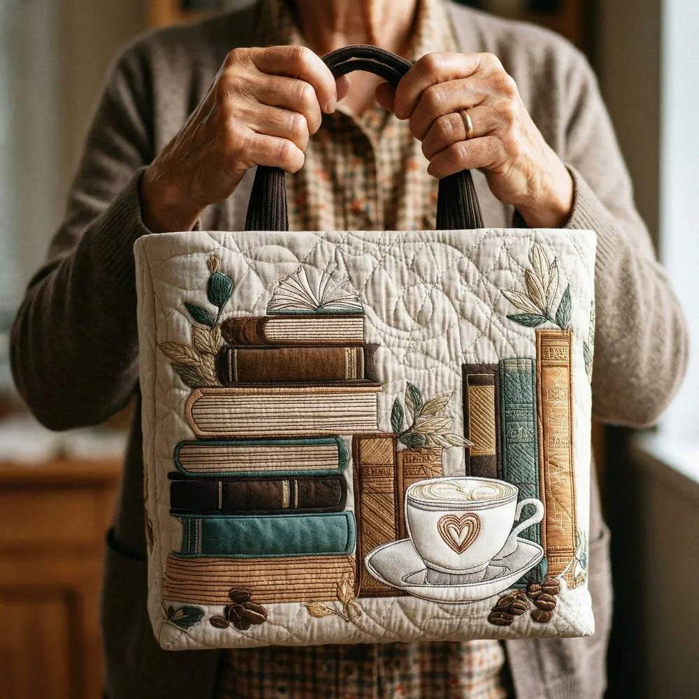 Gesteppte Tote Bag mit Motiv Kaffee & Kapitel von Maria Zürich