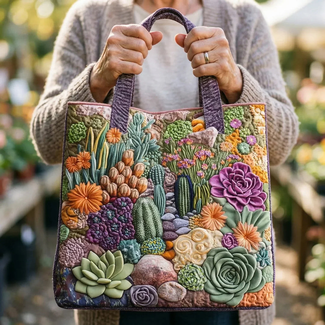 Gesteppte Tote Bag mit Motiv Sukkulenten-Garten von Maria Zürich