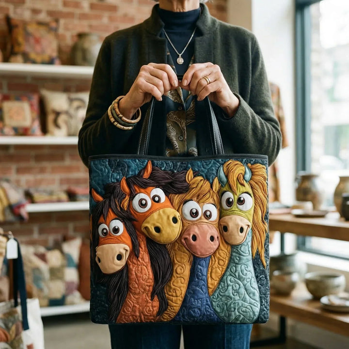 Gesteppte Tote Bag mit Motiv Verspielte Ponys von Maria Zürich