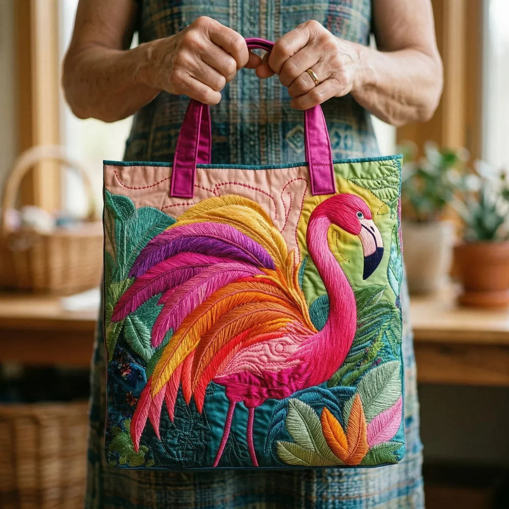 Gesteppte Tote Bag mit Motiv Regenbogen-Flamingo von Maria Zürich