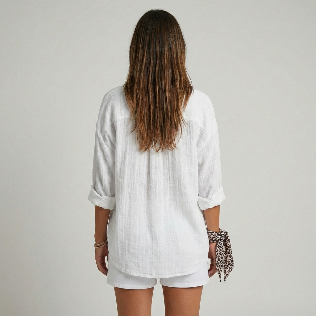 Barbara - Damen Oversized Crinkle Leinen Knopfhemd