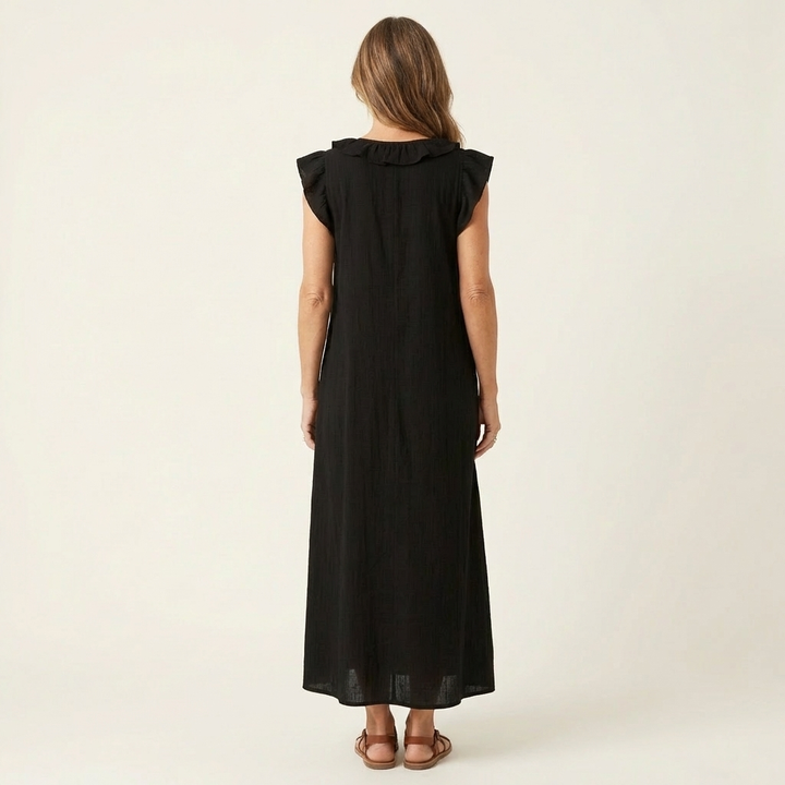 Josette Leinen-Maxikleid mit Rüschen-V-Ausschnitt für Damen – Ansicht 10