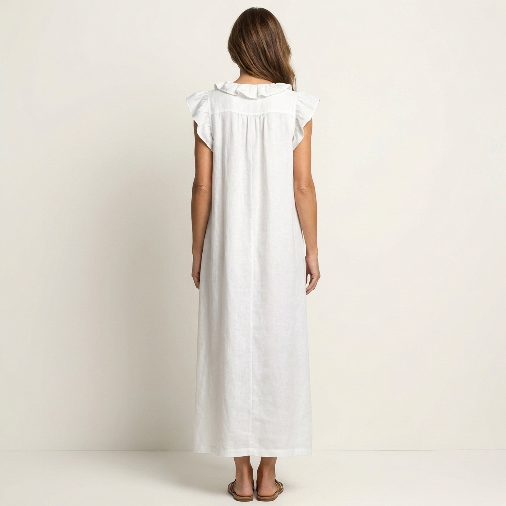 Josette Leinen-Maxikleid mit Rüschen-V-Ausschnitt für Damen – Ansicht 12