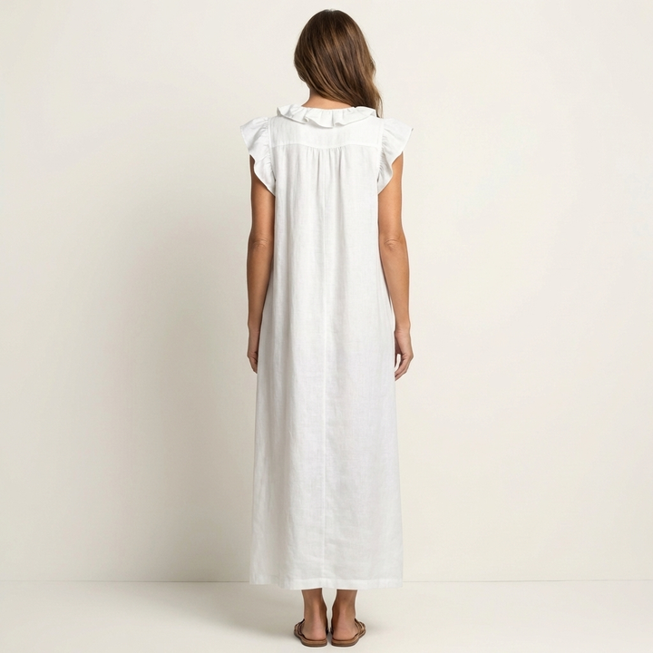 Josette Leinen-Maxikleid mit Rüschen-V-Ausschnitt für Damen – Ansicht 12