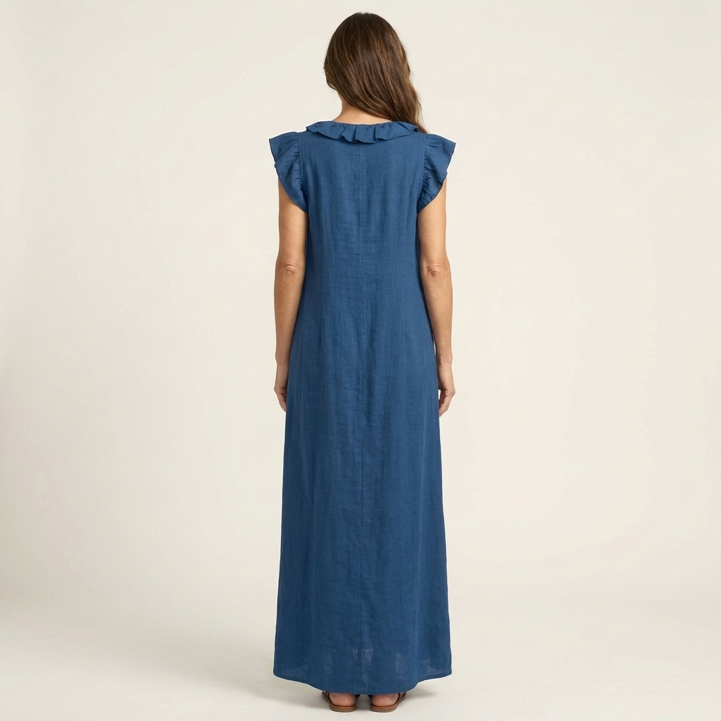 Josette Leinen-Maxikleid mit Rüschen-V-Ausschnitt für Damen – Ansicht 8