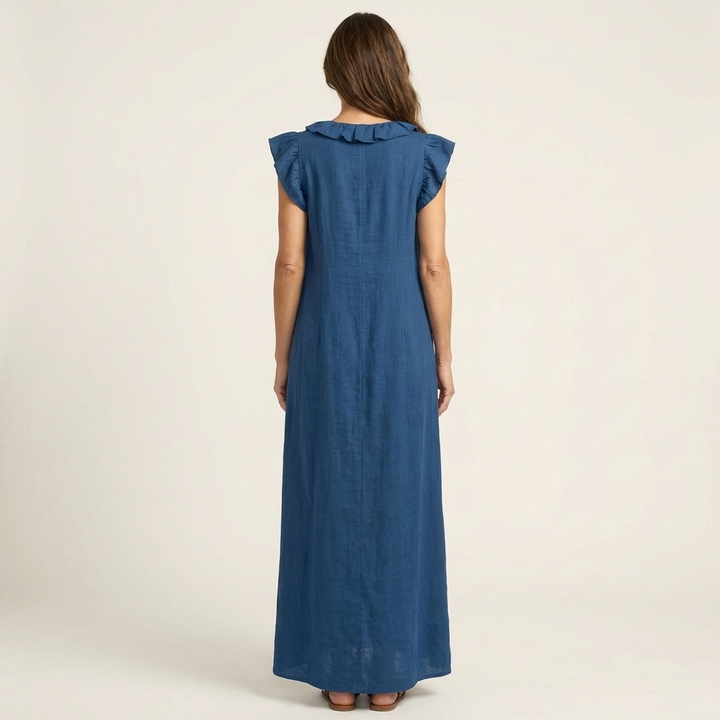 Josette Leinen-Maxikleid mit Rüschen-V-Ausschnitt für Damen – Ansicht 8