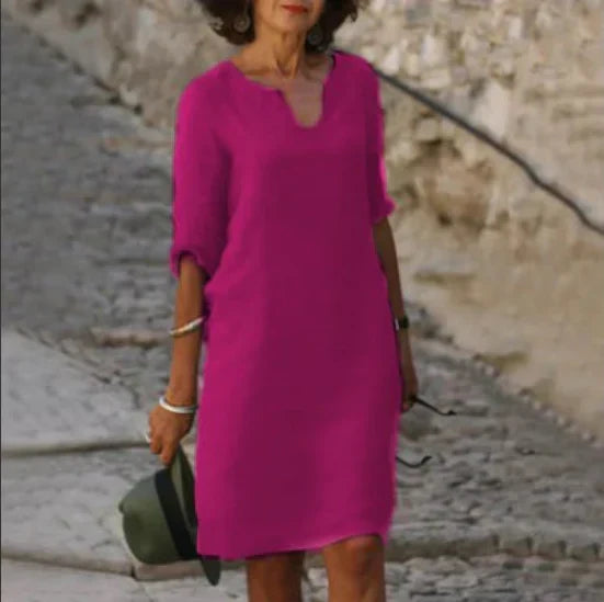 Nina - Damen Kleid mit V-Ausschnitt und 3/4-Ärmeln