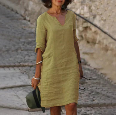 Nina - Damen Kleid mit V-Ausschnitt und 3/4-Ärmeln