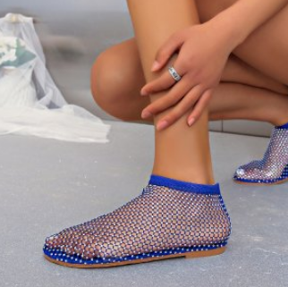 Damen Knöchelhohe Mesh Sandale mit Strass