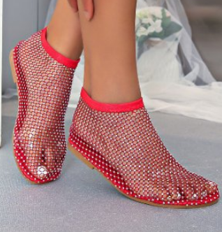 Damen Knöchelhohe Mesh Sandale mit Strass