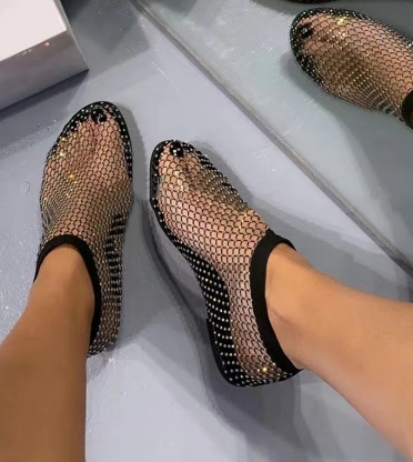 Damen Knöchelhohe Mesh Sandale mit Strass