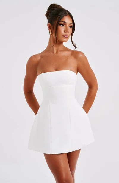 Sandra - Strapless Strukturierter Korsett Mini-Kleid mit Taschen