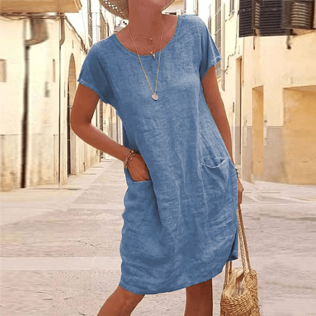 Mara - Damen Leinen Sommerkleid mit Rundhalsausschnitt
