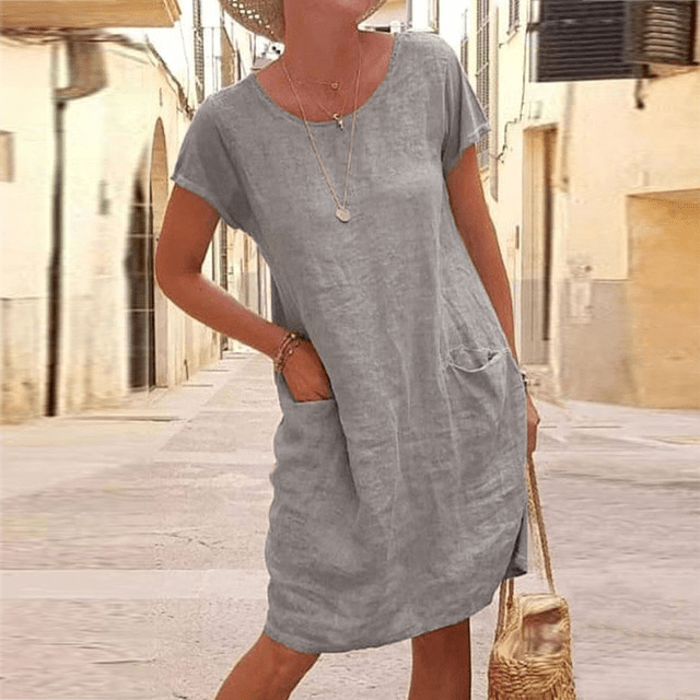 Mara - Damen Leinen Sommerkleid mit Rundhalsausschnitt