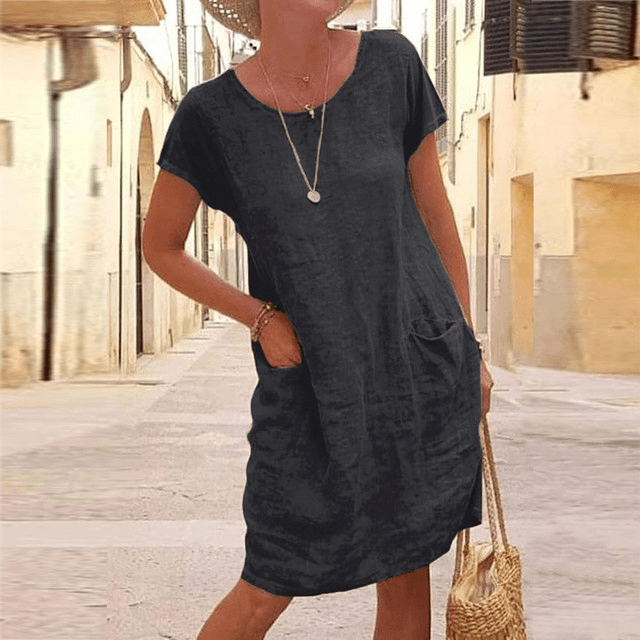 Mara - Damen Leinen Sommerkleid mit Rundhalsausschnitt