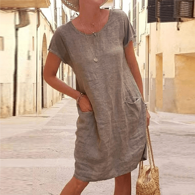 Mara - Damen Leinen Sommerkleid mit Rundhalsausschnitt