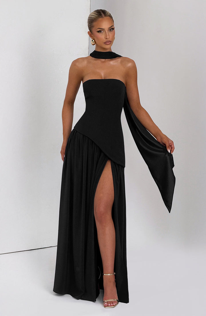Damen Hochzeitsgast Strapless Maxikleid mit Schlitz